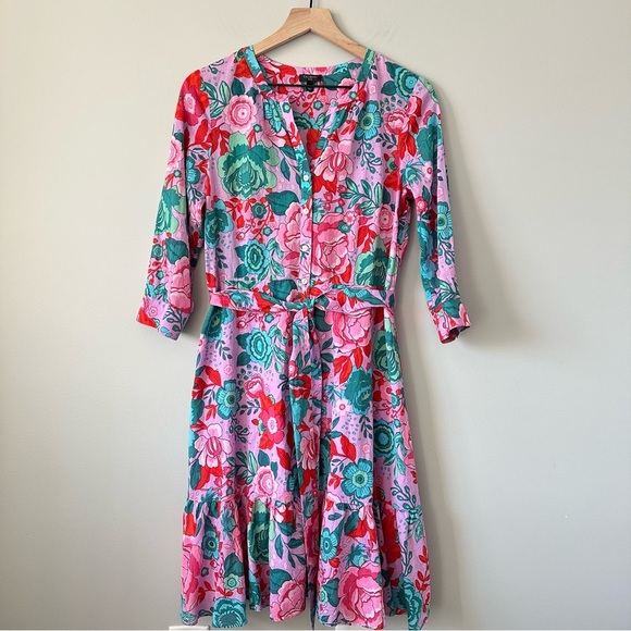 Talbots Dresses & Skirts - Talbots Petite Midi Shirtdress Button Front Floral Print 100% Cotton Size 8P